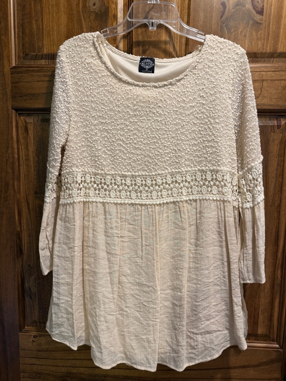 Crochet Yoke Scoop-Neck Tunic in Cream by Cato
